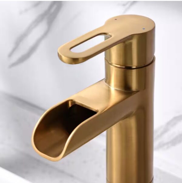 Waterfall Single Hole Single Handle Bathroom Vessel Sink Faucet with Drain in Brushed Gold