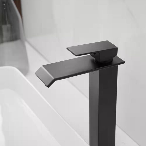 Waterfall Single Hole Single Handle Bathroom Vessel Sink Faucet With Pop-up Drain Assembly in Matte Black
